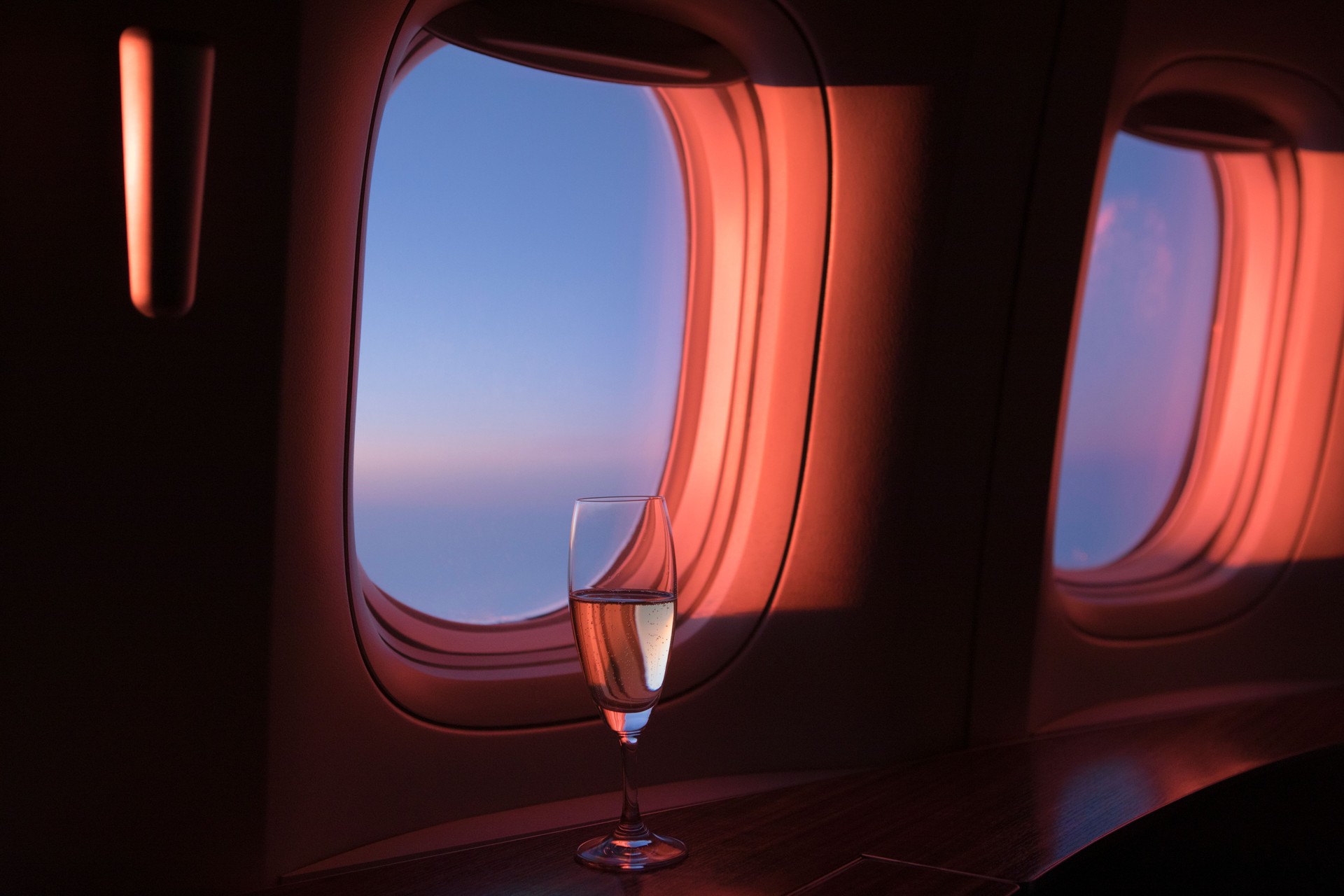 Glass of Champagne in First Class